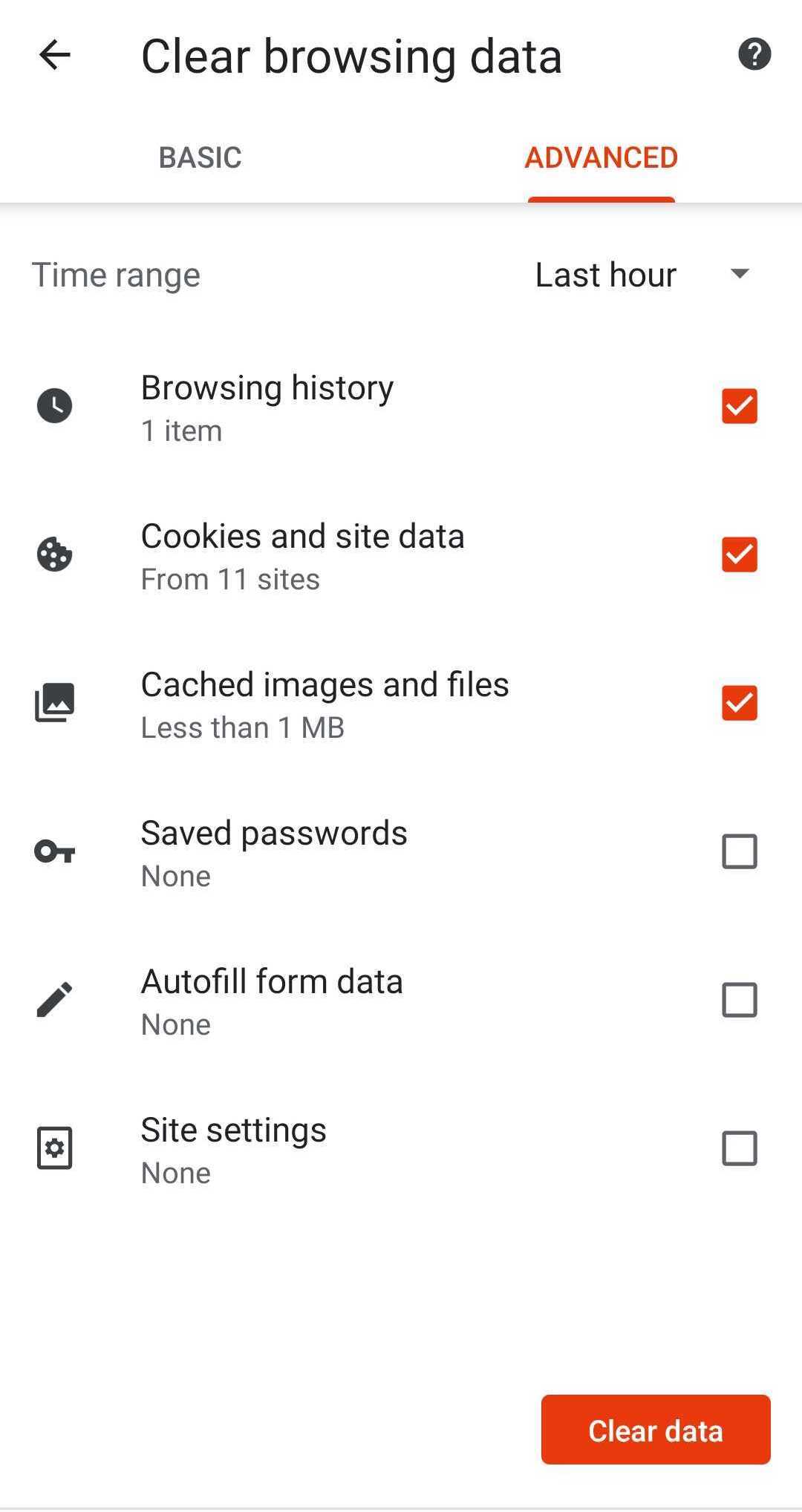 clear cache and cookies android app